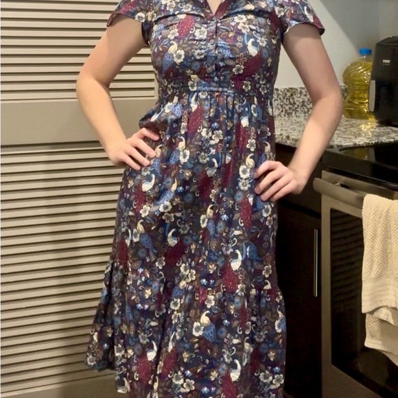 LOFT Blue and Red Maxi Sundress with Flutter Sleeves - Picture 4 of 4